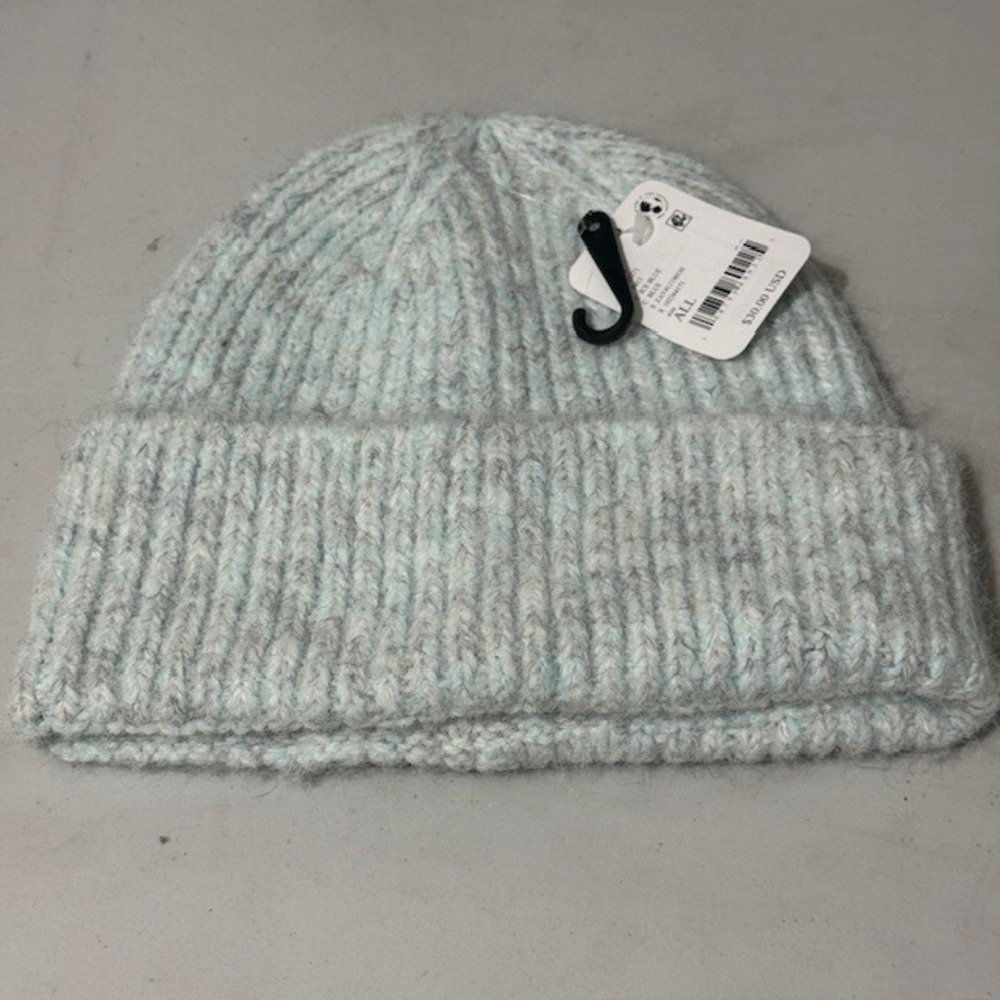 Free People Ice Blue Ribbed Knit Beanie Wool Blend Cuffed Winter Hat One Size
